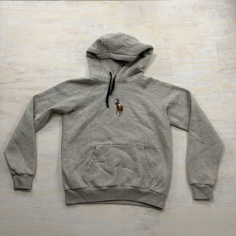 Polo Ralph Lauren Hoodie Big Pony Logo Small Grey Fleece Pullover Mens